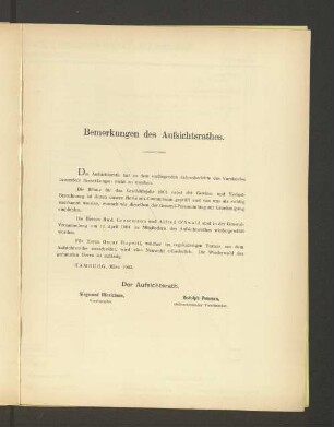 Bermerkungen des Aufsichtsrathes.