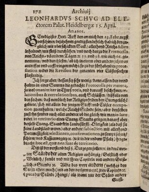 172-187, Leonhardus Schug ad Electorem [...] 15. April. An. 1601. - Administrator electoratus Saxoniae ad Electorem Palat. 15. Septemb. An. 1601.