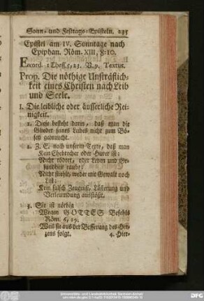 Epistel am IV. Sonntage nach Epiphan. Röm. XIII, 8 - 10.