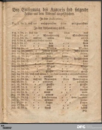 Bey Entfernung des Autoris sind folgende Fehler mit dem Abdruck eingeschlichen.