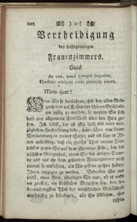 Vertheidigung des leichtglaubigen Frauenzimmers.