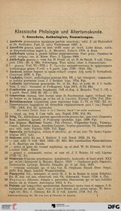 Klassische Philologie und Altertumskunde (Nr. 1-1260)