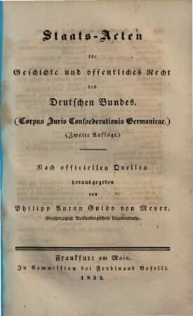 Staatsacten für Geschichte und öffentliches Recht des Deutschen Bundes : Nach officiellen Quellen, 2(2)