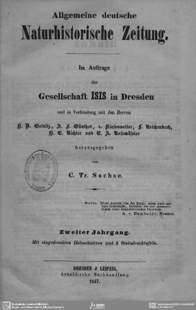 2. 1847: Allgemeine deutsche naturhistorische Zeitung