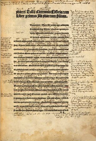 Marci Tullij Ciceronis Consulis Romani ac oratorum maximi. ad Marcum Ciceronem filium suum. Officiorum liber incipit