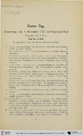 Erster Tag: Donnerstag, den 3. November 1927 (Nr. 1-220)