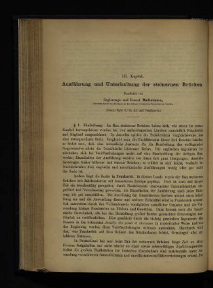 III. Kapitel. Ausführung und Unterhaltung der steinernen Brücken.