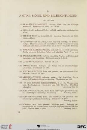B. Antike Möbel und Beleuchtungen (Nr. 155-264)