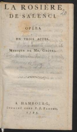 La Rosière De Salenci : Opéra En Trois Actes