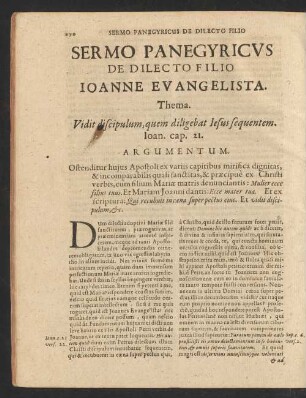 Sermo Panegyricus De Dilecto Filio Ioanne Evangelista.