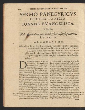 Sermo Panegyricus De Dilecto Filio Ioanne Evangelista.