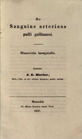 De sanguine arterioso pulli gallinacei : dissertatio inauguralis