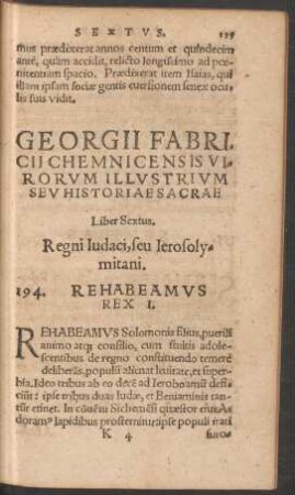 Georgii Fabricii Chemnicensis Virorum Illustrium Seu Historiae Sacrae Liber Sextus. Regni Iudaci, seu Ierosolymitani.