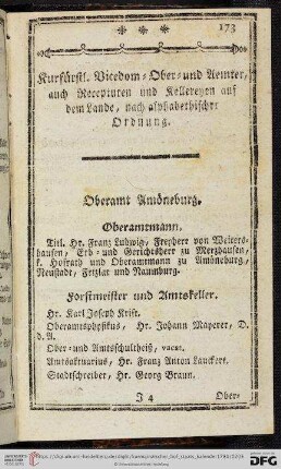Kurfürstl. Vicedom - Ober - und Aemter, [...] nach alphabetischer Ordnung