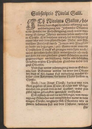 Subscriptio Nicolai Galli.