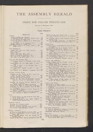 Index for volume twenty-one January to December, 1915