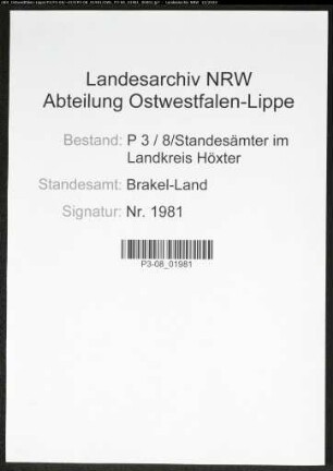 Sterberegister Standesamt Brakel-Land