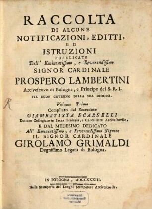 Raccolta di alcune notificazioni del Card. Lambertini