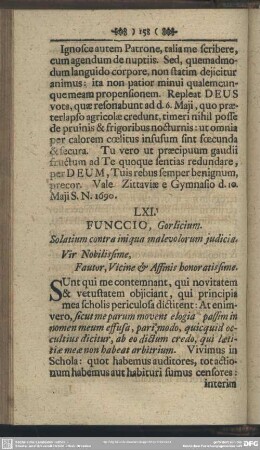 LXI. FUNCCIO, Gorlicium. Solatium contra iniqua malevolorum judicia