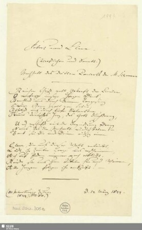 308e: Robert und Clara - Mus.Schu.308e : [Gedicht]