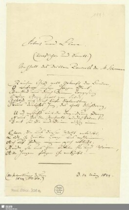 308e: Robert und Clara - Mus.Schu.308e : [Gedicht]