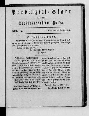 Num. 84., Ausgabe vom 25. Oktober 1816