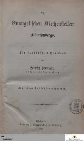 Die evangelischen Kirchenstellen Württembergs : ein statistisches Handbuch