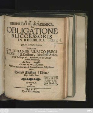 Dissertatio Academica, De Obligatione Successoris In Republica