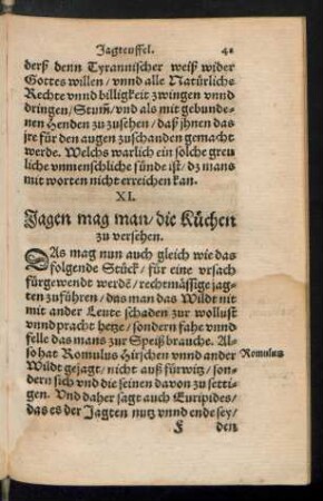 XI. Jagen mag man/ die Küchen zu versehen.