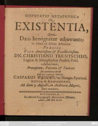 Disputatio Metaphysica De Existentia