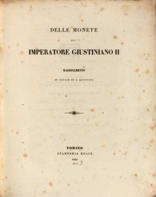 Delle Monete dell'imperatore Giustiniano II.