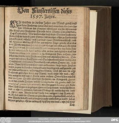 Von Finsternissen dieses 1597. Jahrs.