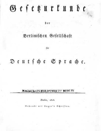 Gesetzurkunde der Berlinischen Gesellschaft für Deutsche Sprache