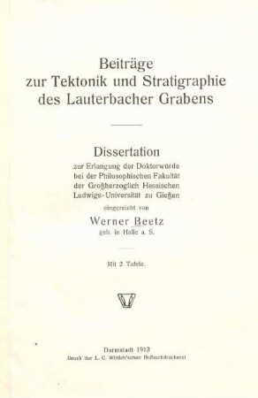 Beiträge zur Tektonik und Stratigraphie des Lauterbacher Grabens