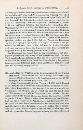 443-445 [Rezension] Hoffmann, Gustav, Kirchenheilige in Württemberg