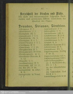Verzeichniß der Straßen und Plätze