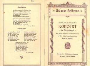 Programmheft (mit Texten) des Gesangvereins Urbanus I für ein Konzert im Harmonie-Saal