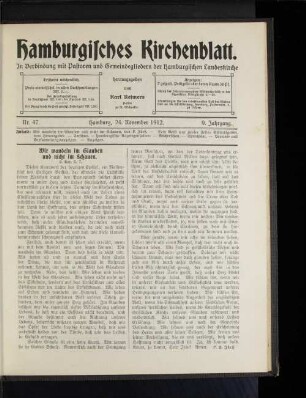 Nr. 47. Hamburg, 24. November 1912. 9. Jahrgang.