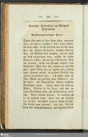 Henriette Hohenstam an Gebhard Hohenstam