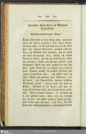 Henriette Hohenstam an Gebhard Hohenstam