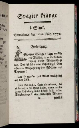 I. Stück. Sonnabends den 10ten März 1772.