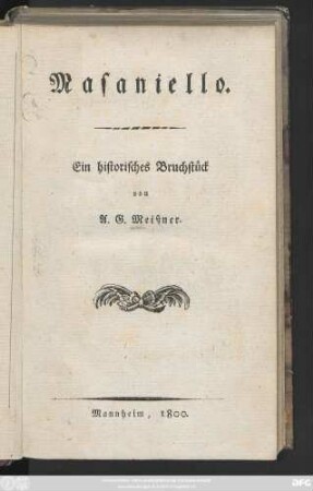 Masaniello : Ein historisches Bruchstück