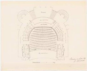 Theater, Breslau Wiederaufbau: Grundriss Zuschauerraum Parterre, Maßstabsleiste