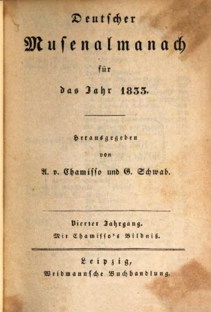 Deutscher Musenalmanach : für d. Jahr .... 1833, 1833 = Jg. 4