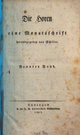 Die Horen : eine Monatsschrift. 9 = Jg. 3, Stück 1/3. 1797