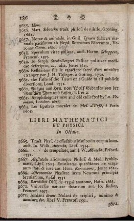 Libri Mathematici Et Physici. In Octavo