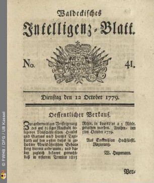 No. 41, Dienstag den 12 October 1779