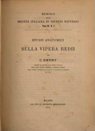 Memoria della Società Italiana di Scienze Naturali e [von Vol. 7 an] Museo civico di storia naturale di Milano. 3