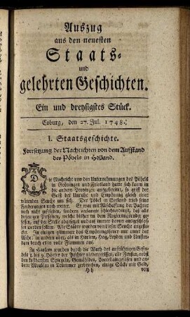 Ein und dreysigstes Stück. Coburg, den 27. Jul. 1748.