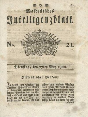 No. 21, Dienstag, den 27ten May 1800